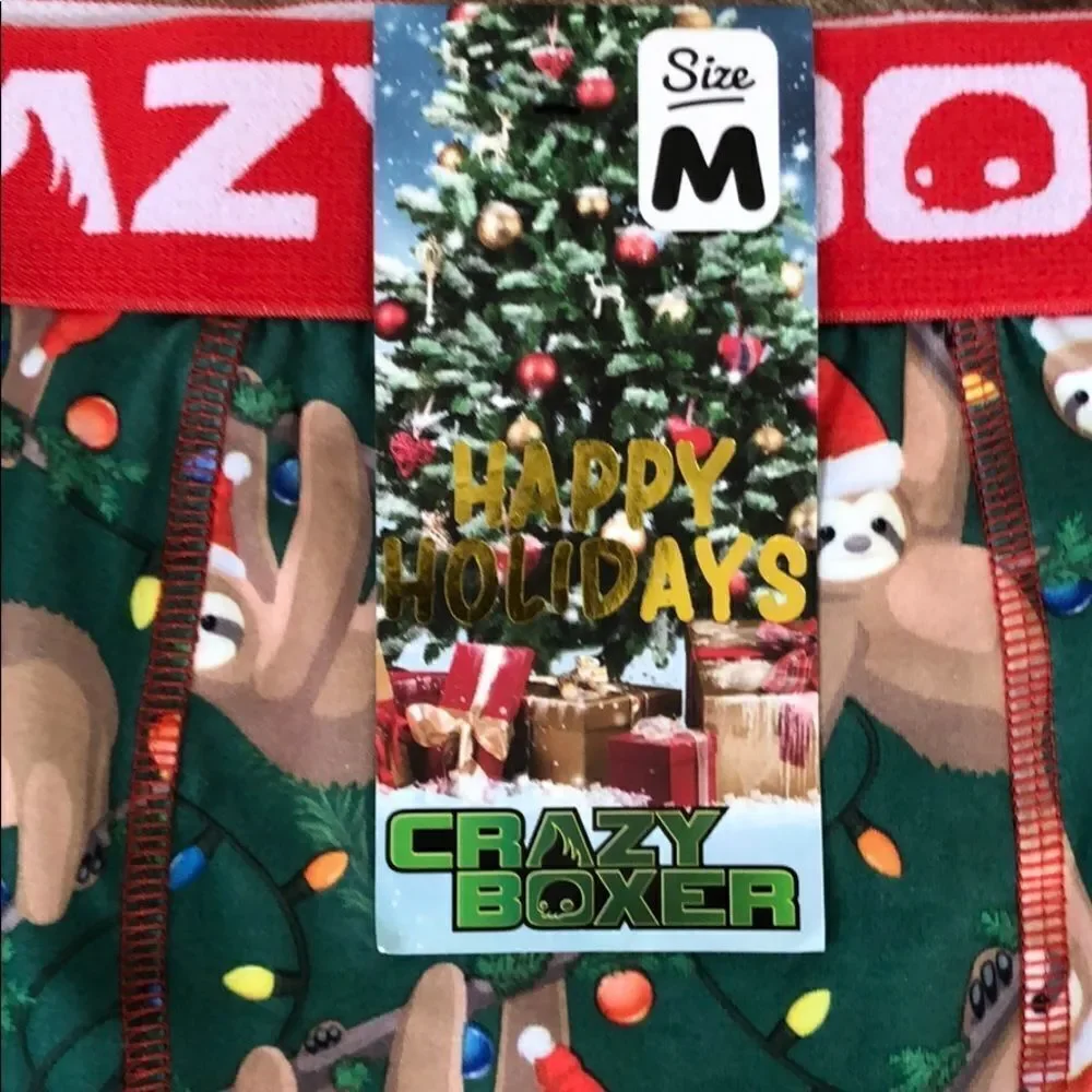 NWT Mens Medium Crazy Boxers Christmas Sloth & Red